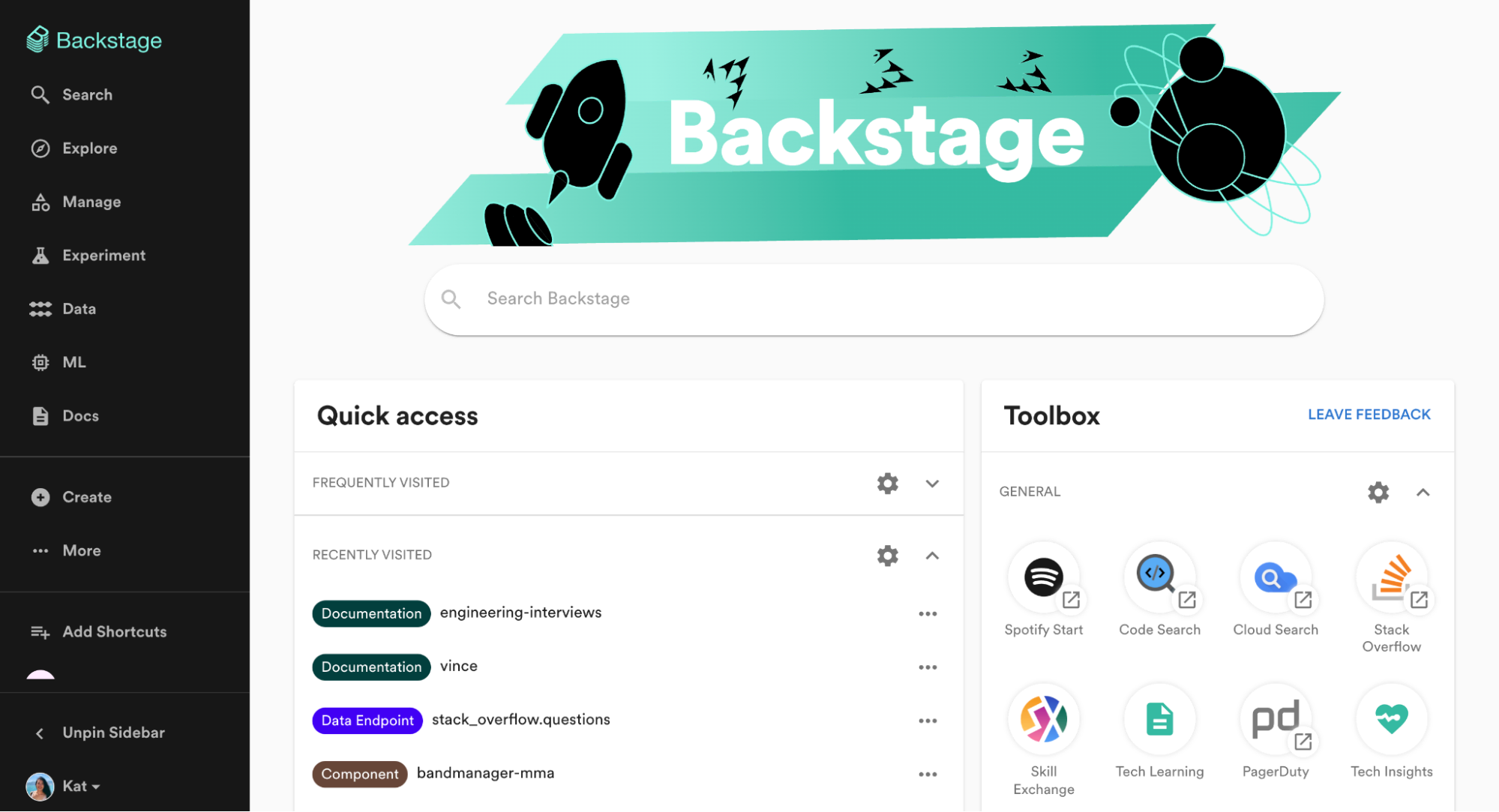 Backstage homepage at Spotify