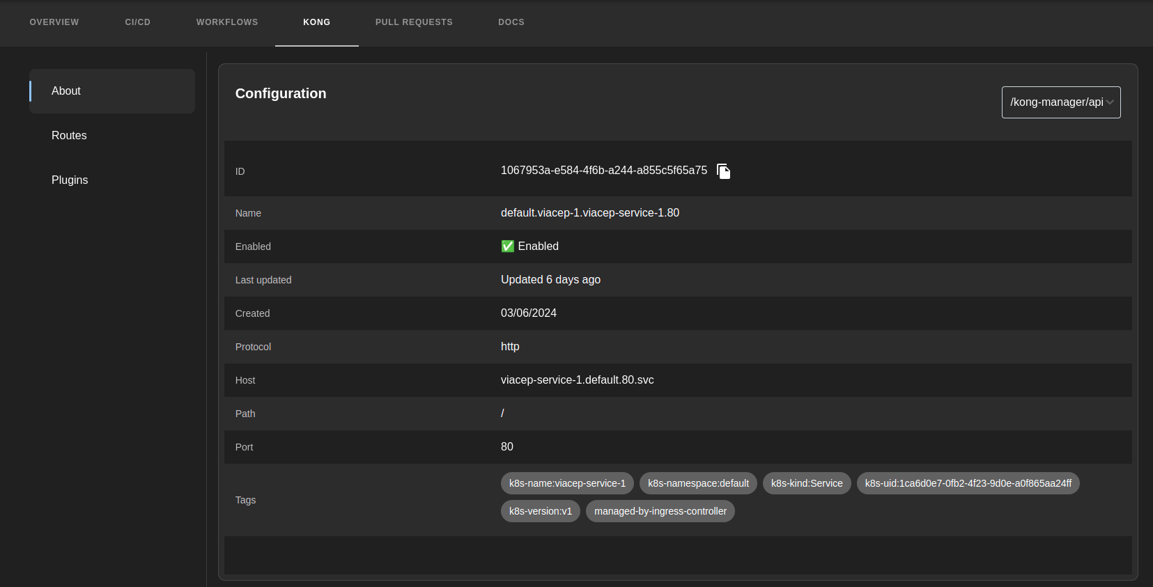 Table showing the configuration view.