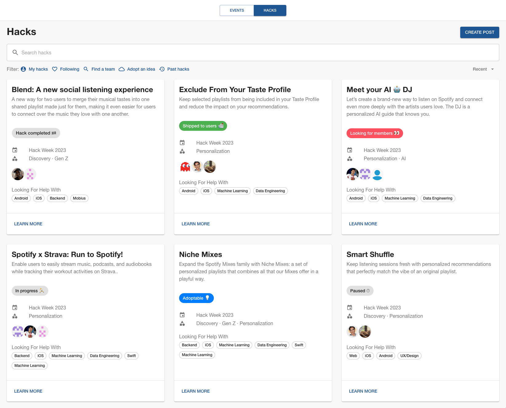 hack listings page