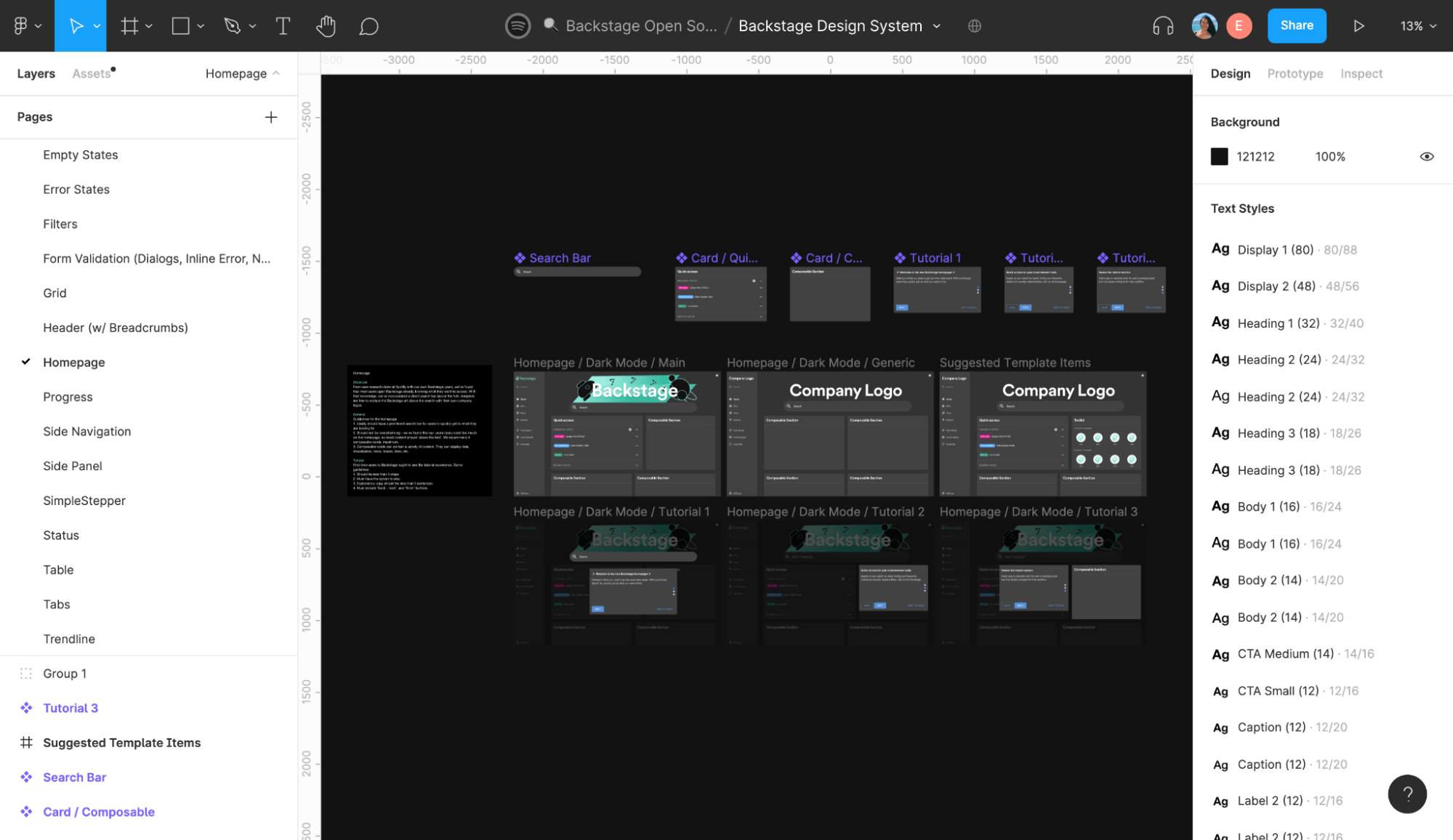 Example of homepage components in the Backstage UI Kit in Figma