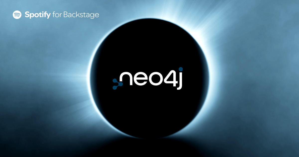 The Neo4j logo inside a glowing blue portal supercharged by Spotify for Backstage.