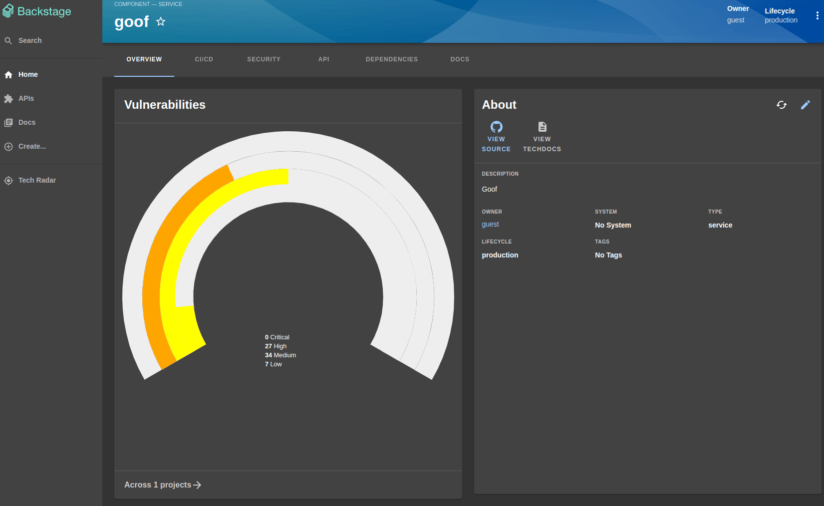 snyk plugin screenshot showing an overview of vulnerabilities detected for a software component